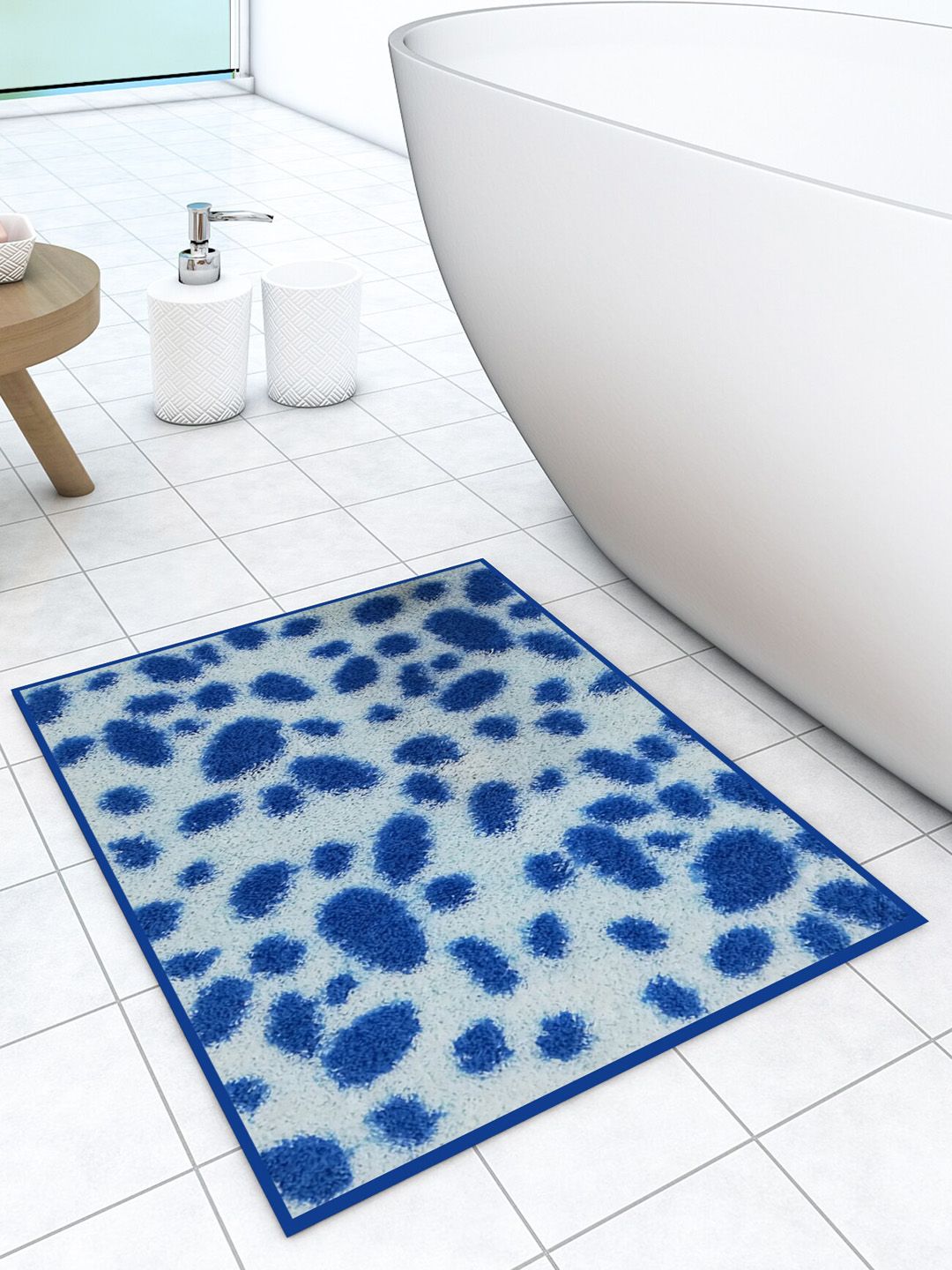 Athom Trendz Blue & Grey Patches Designer Soft Anti Skid Bath Mat Price in India