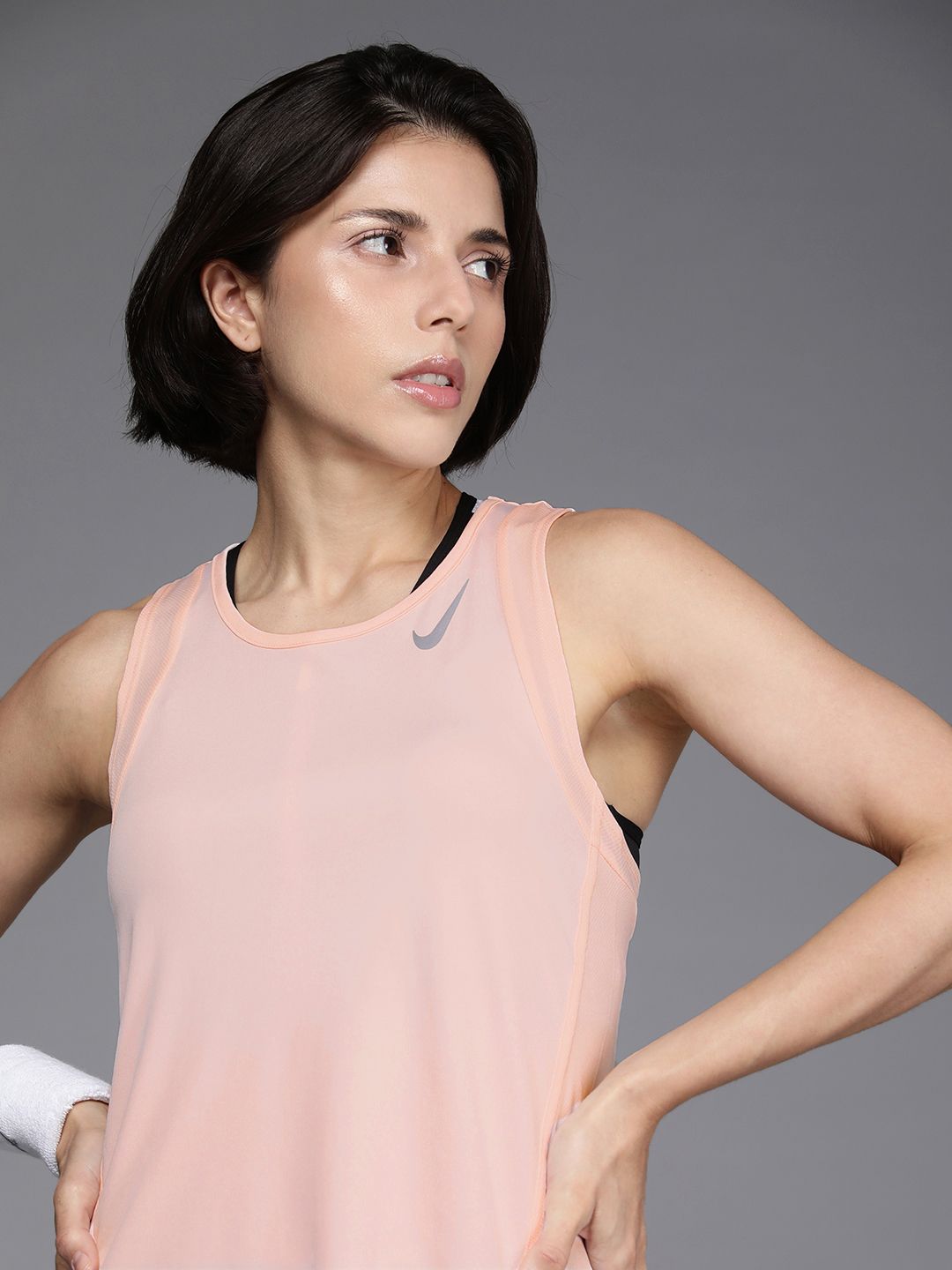 Nike Women Nude Pink Racerback Dri-FIT T-shirt Price in India