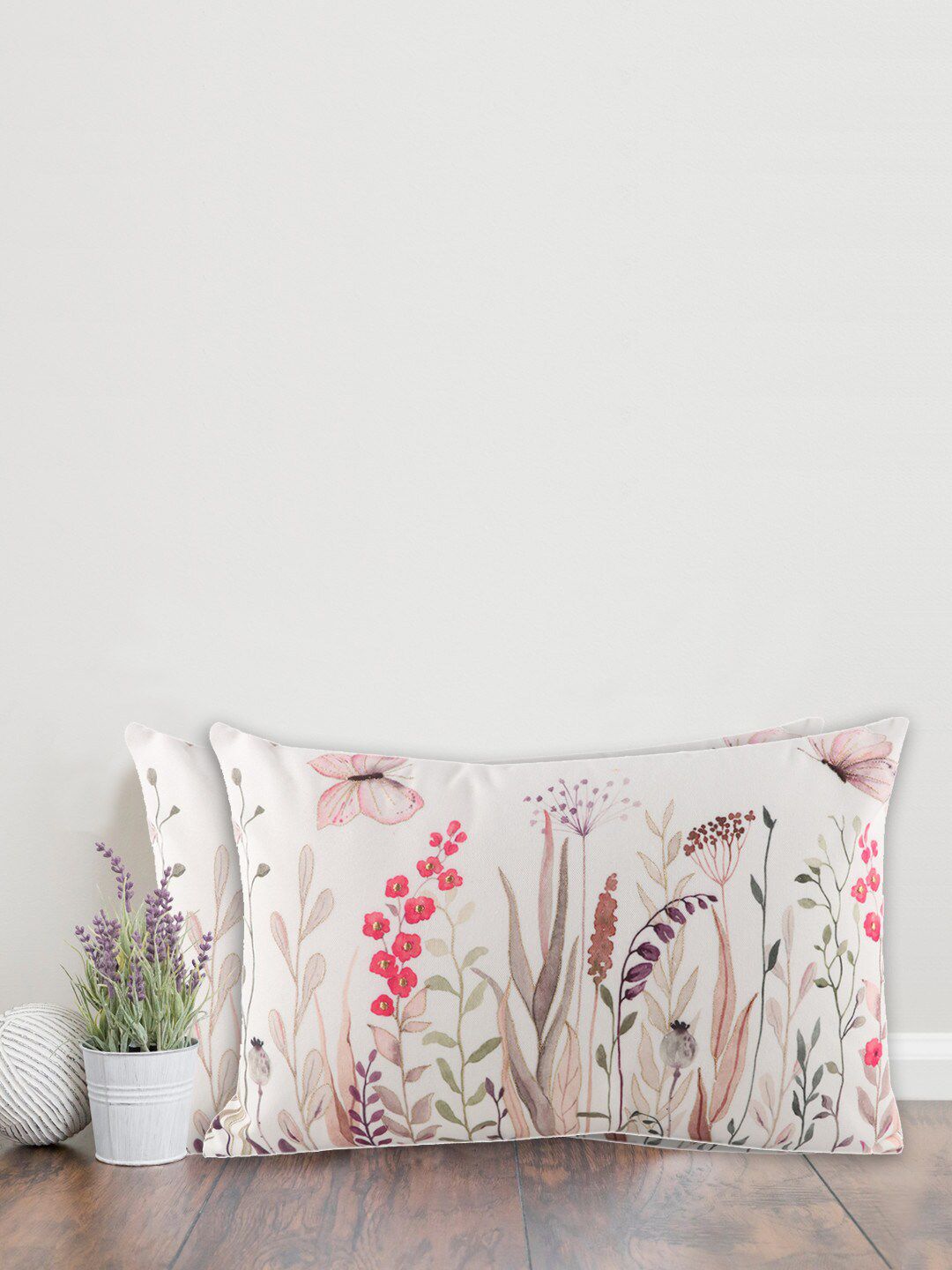 Home Home-The best White Floral Cotton Lightweight 2 Pcs Rectangle Cushion Covers -12x18In