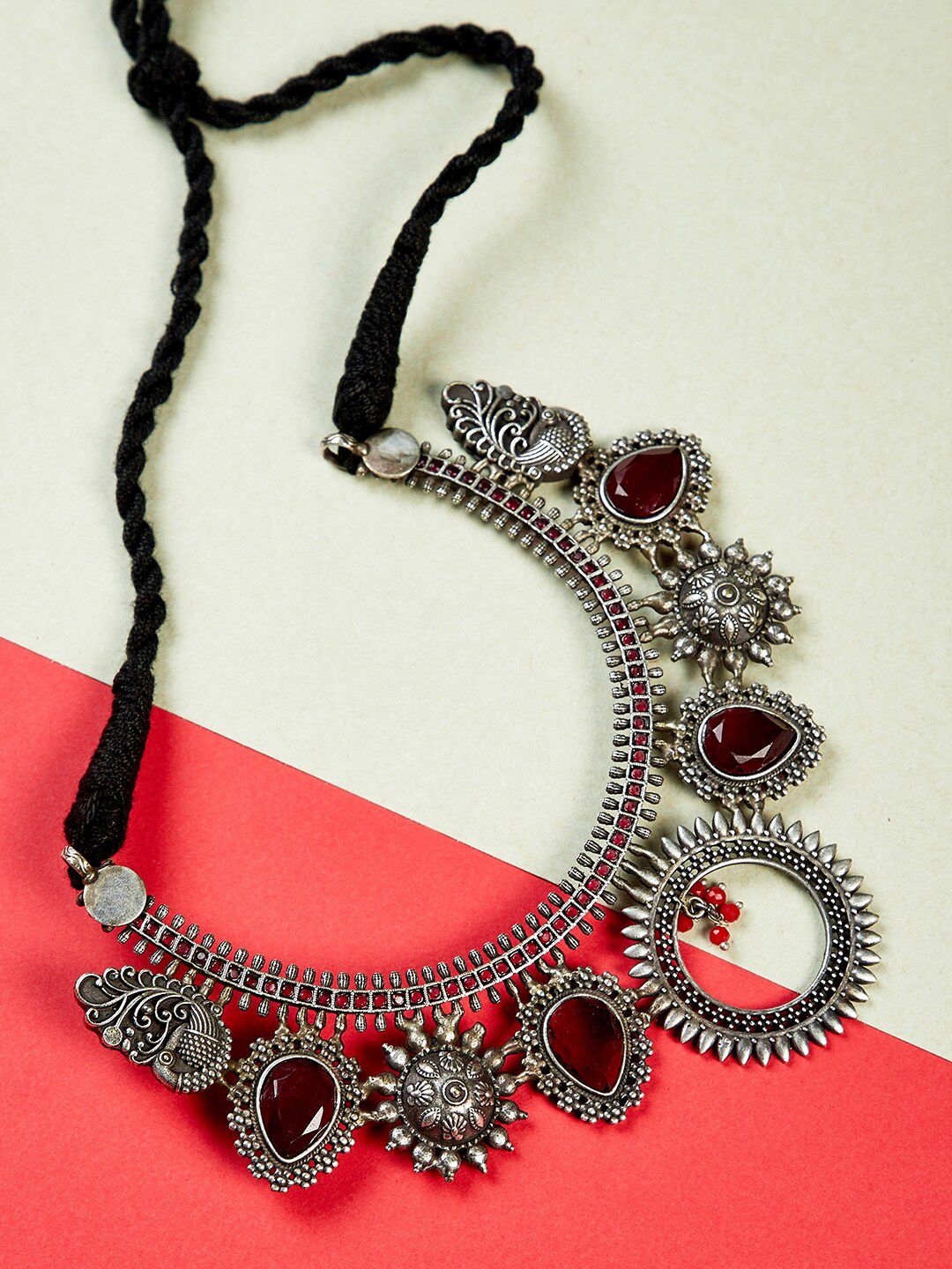 ZeroKaata Silver- Plated & Red Brass Oxidised Necklace Price in India