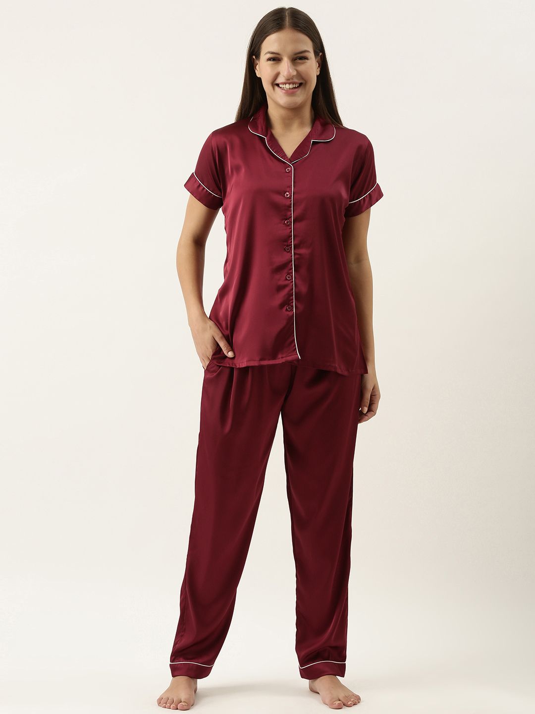 FashionRack Women Maroon Satin Night suit Price in India