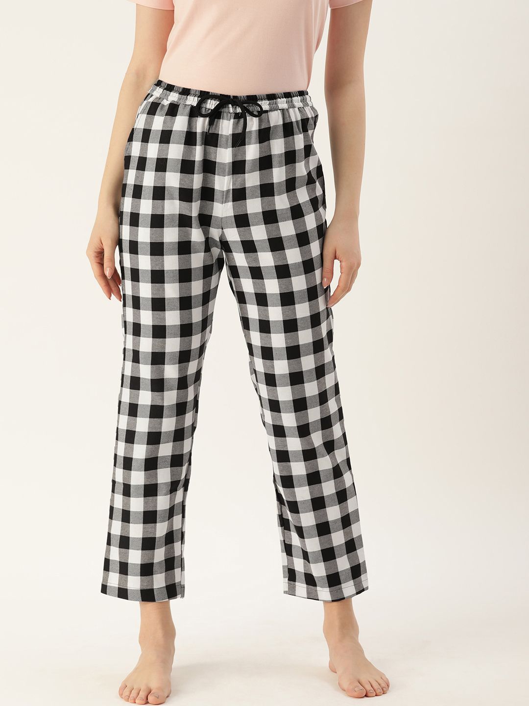 Kryptic Women Black & White Checked Lounge Pants Price in India