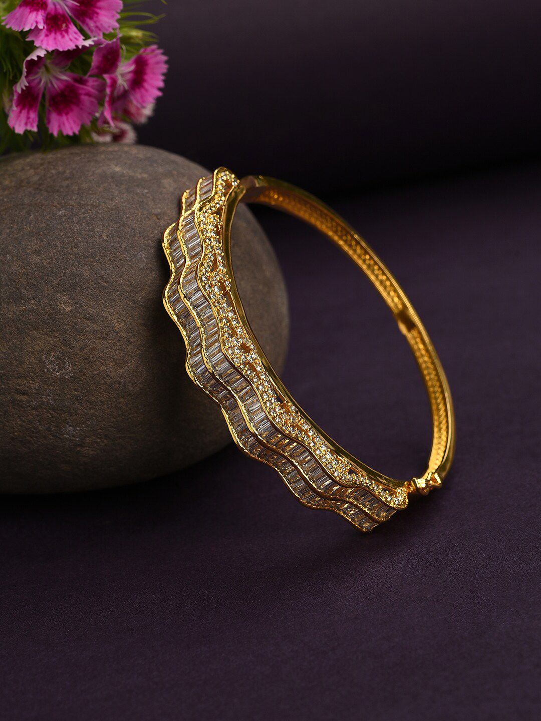 SOHI Women Gold-Toned Stoned Studded Kada Bracelet Price in India