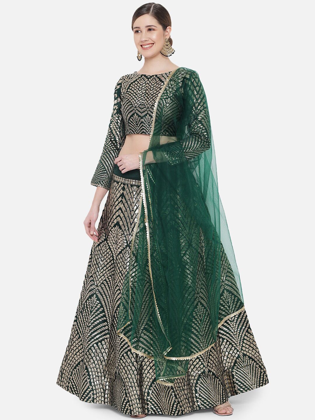 DIVASTRI Green & Gold-Toned Ready to Wear Lehenga & Unstitched Blouse With Dupatta Price in India