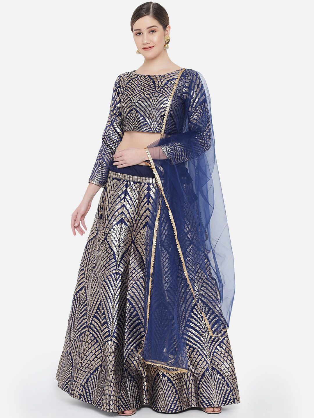 DIVASTRI Navy Blue & Gold Woven Design Ready to Wear Lehenga & Unstitched Choli Price in India