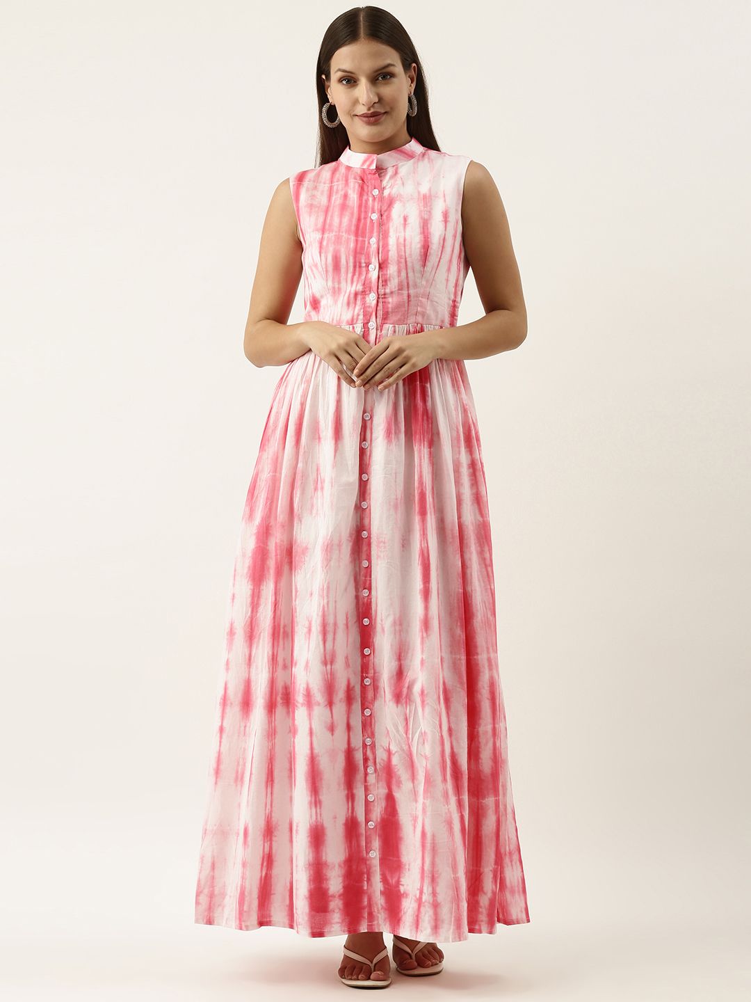 EthnoVogue Pink & White Tie and Dyed Maxi Dress Price in India