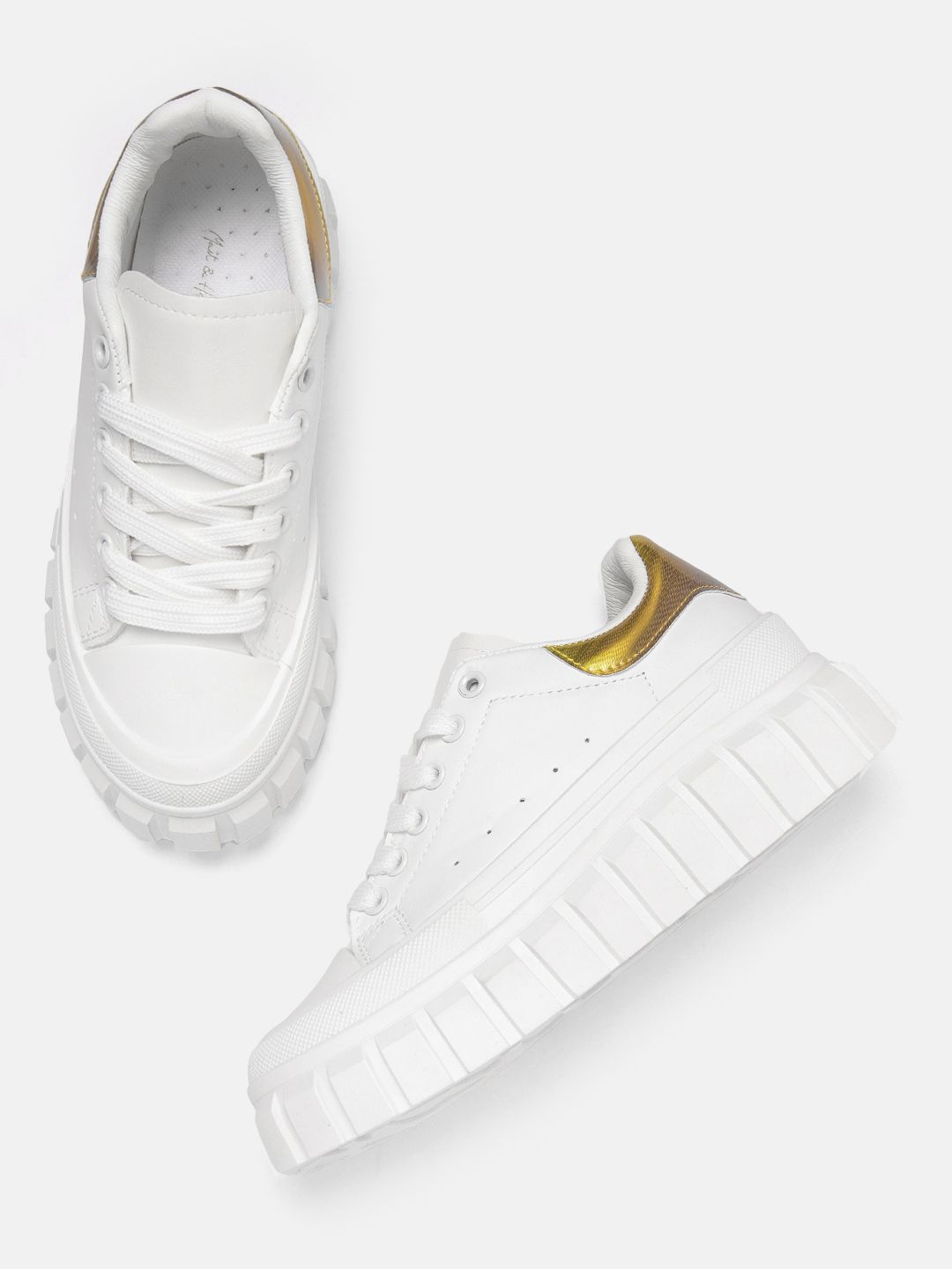 Mast & Harbour Women White Solid Flatform Sneakers Price in India