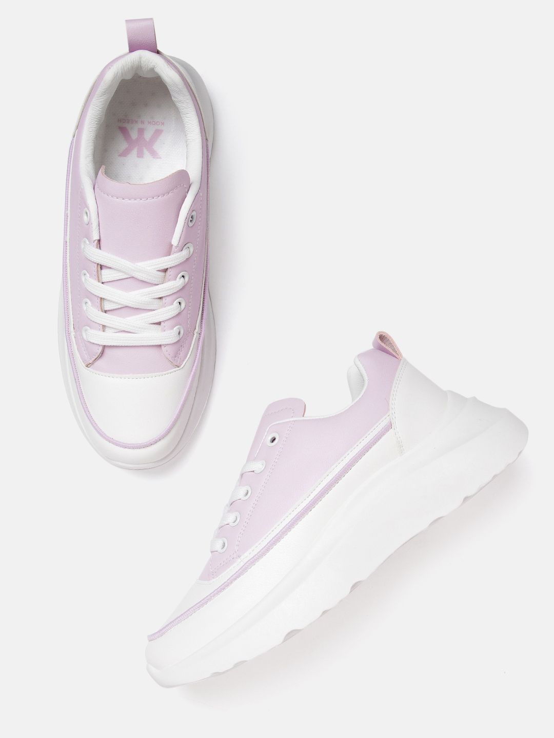 Kook N Keech Women Lilac & White Solid Sneakers Price in India