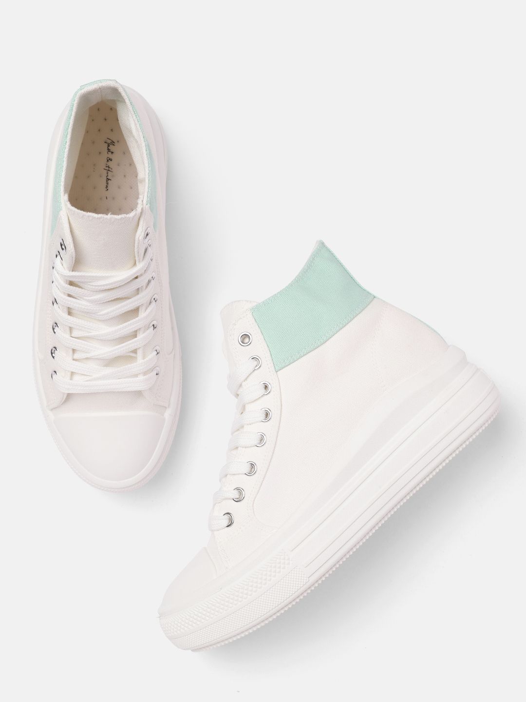 Mast & Harbour Women White Mid-Top Sneakers Price in India