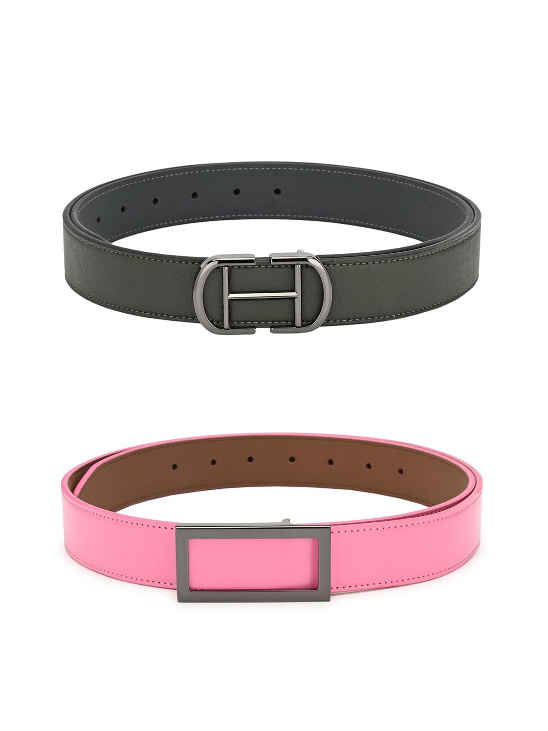 Calvadoss Women Pack of 2 Green and Pink  PU Belt Price in India