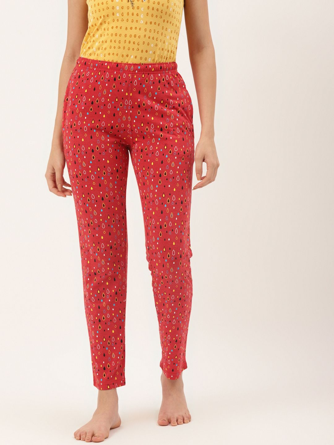 BROOWL Women Red Printed Mid-Rise Pure Cotton Lounge Pants Price in India