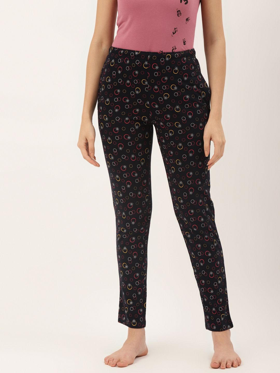 BROOWL Women Black Printed Mid-Rise Pure Cotton Lounge Pants Price in India