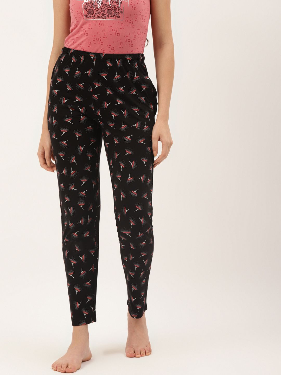 BROOWL Women Black Printed Mid-Rise Pure Cotton Lounge Pants Price in India