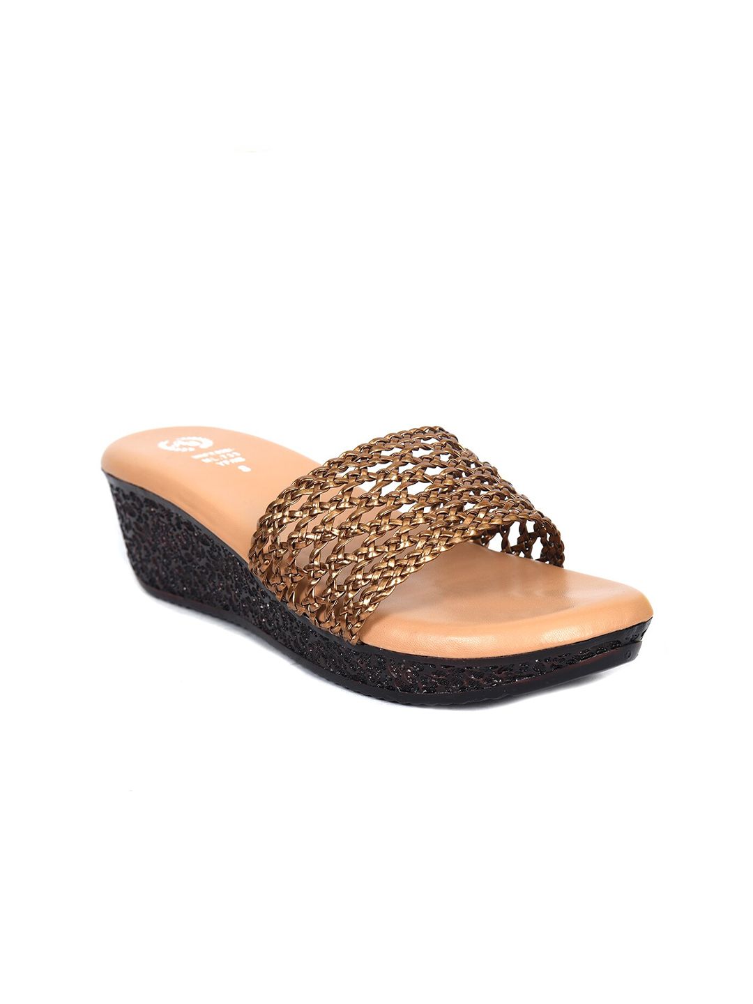 Ajanta Gold-Toned Embellished Wedge Sandals Price in India