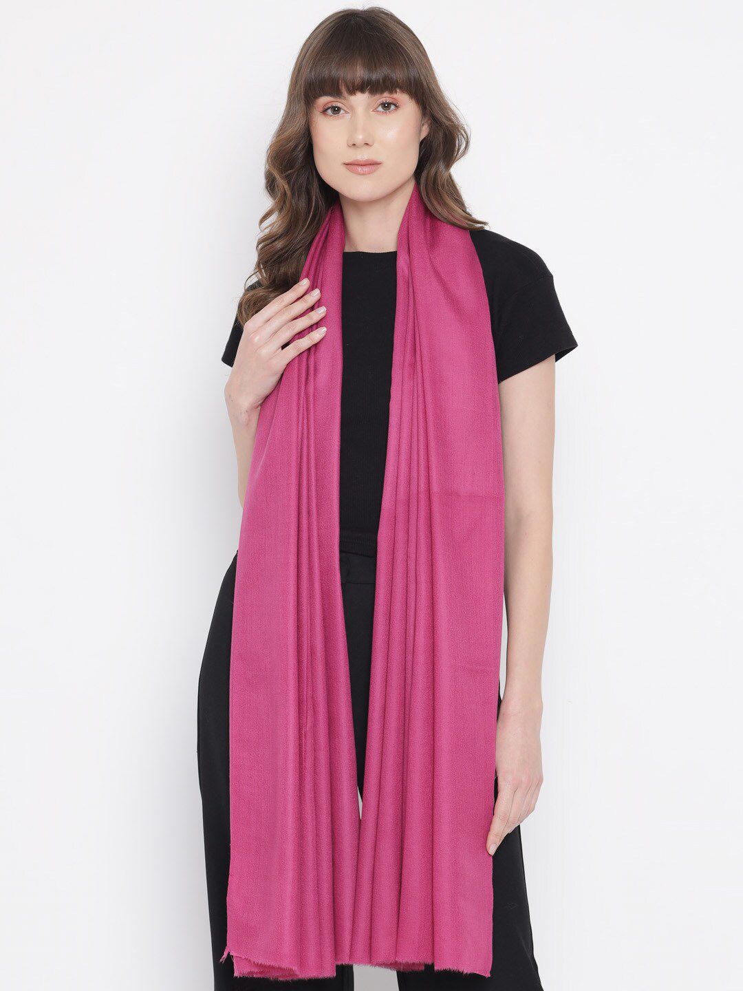 Pashtush Women Pink Solid Woven-Design Shawl Price in India
