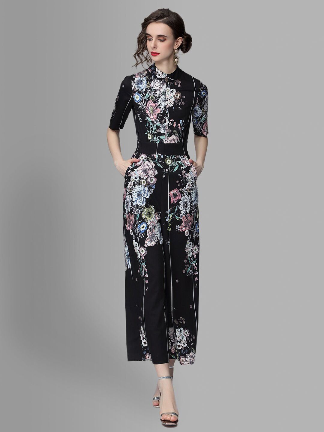 JC Collection Black & Blue Printed Basic Jumpsuit Price in India