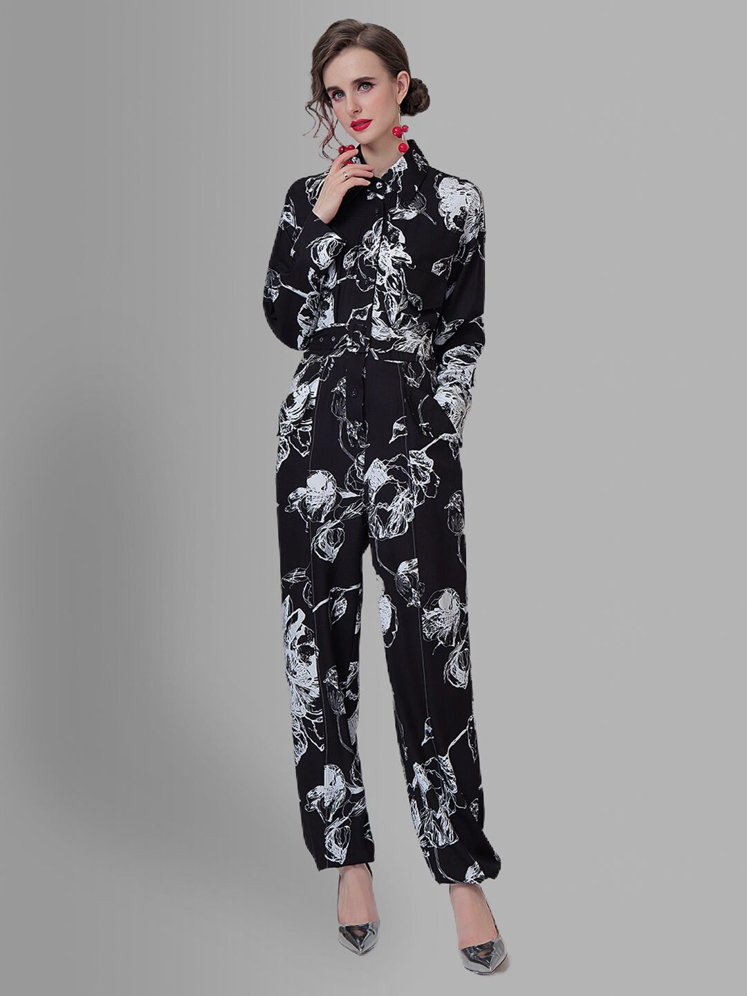 JC Collection Black & White Printed Basic Jumpsuit Price in India