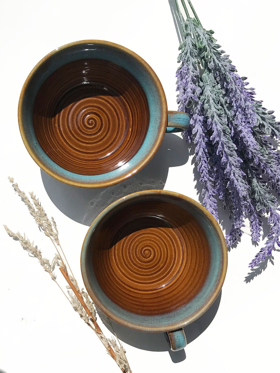 Folkstorys Brown & Blue Set of 2 Colourblocked Glossy Cups Price in India