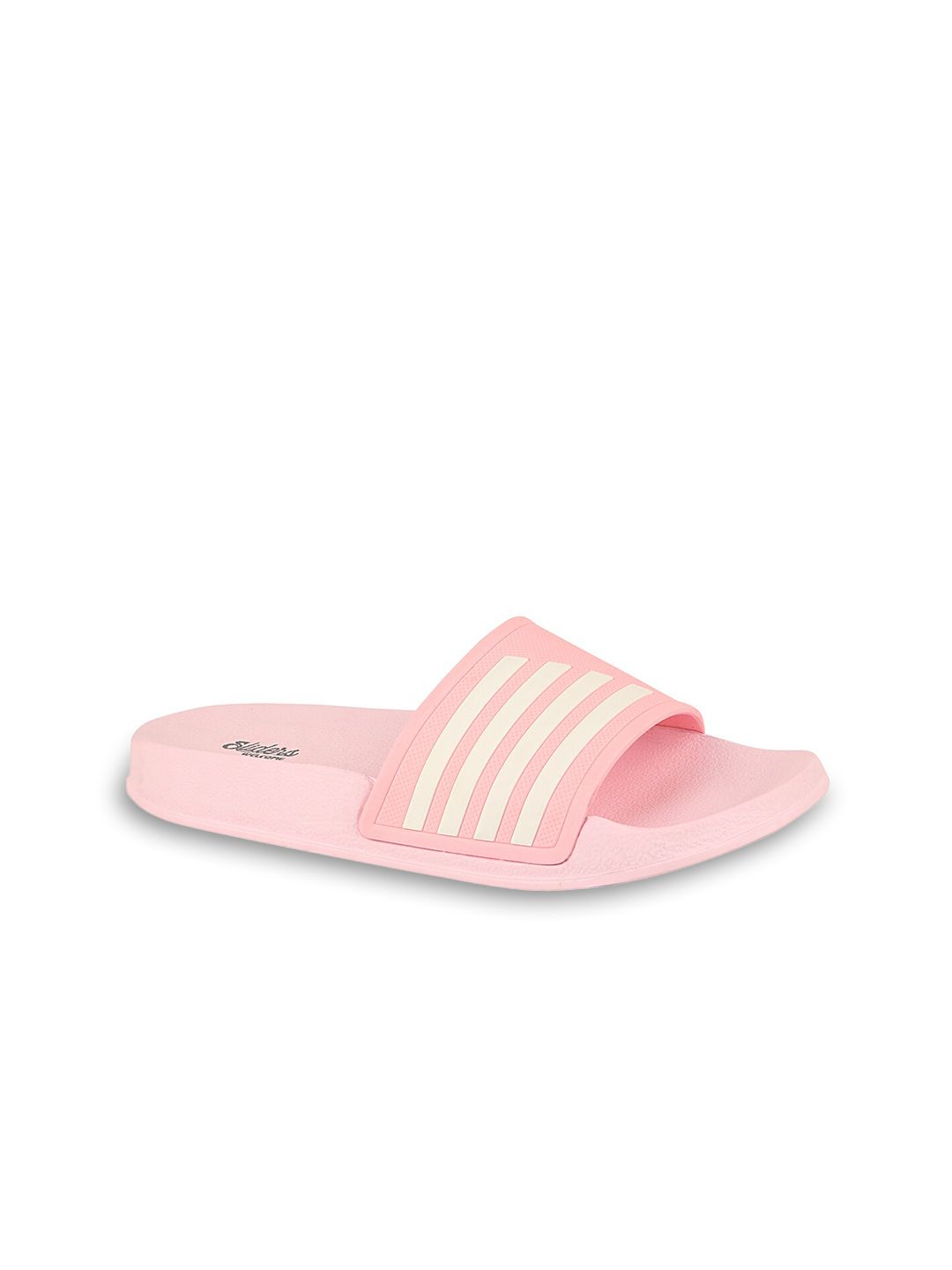 WELCOME Women Pink Striped Sliders Price in India