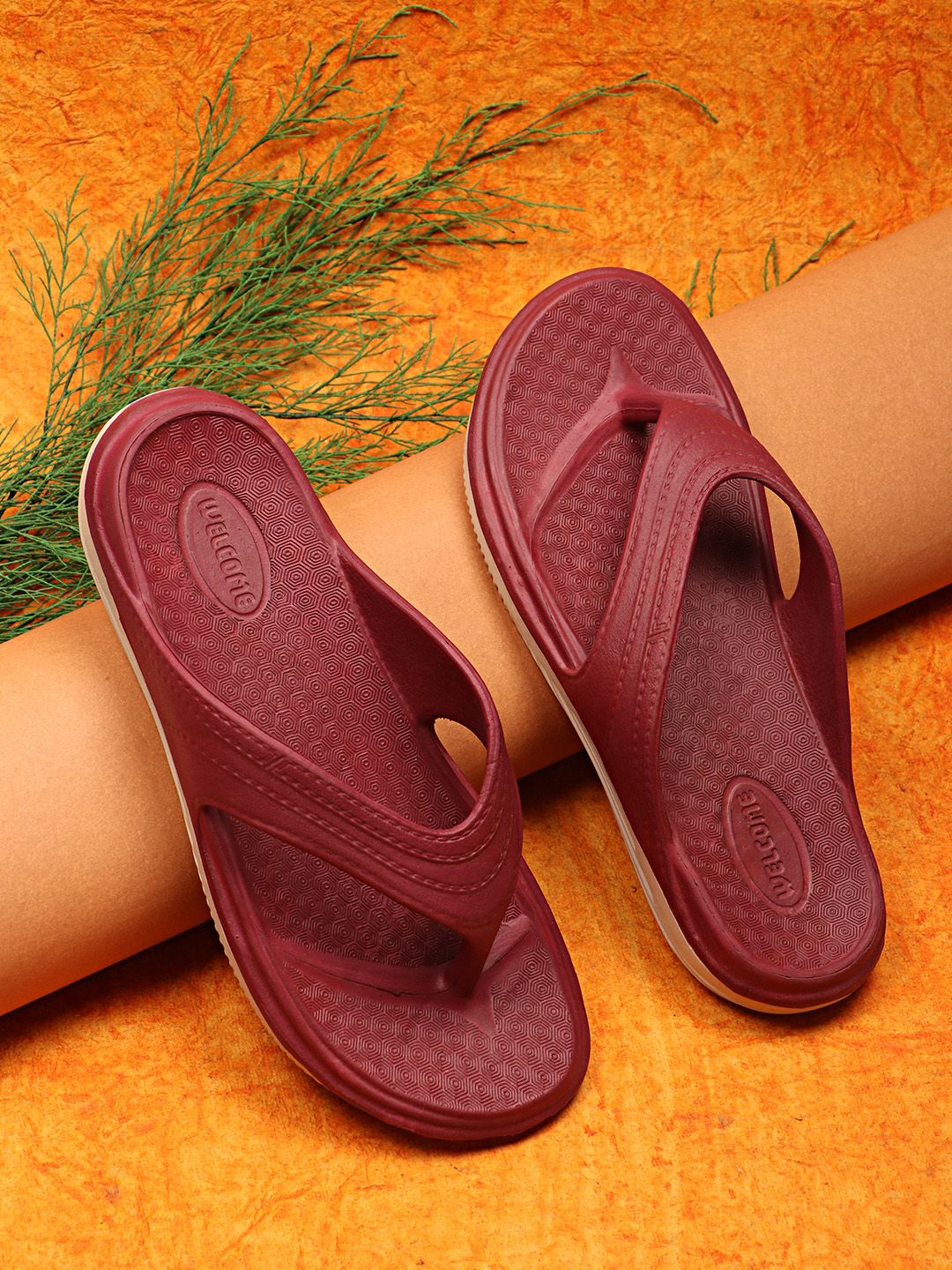 WELCOME Women Maroon Thong Flip-Flops