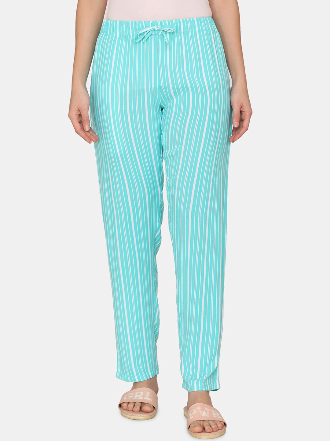 Coucou by Zivame Blue Striped Viscose Rayon Woven Pyjamas Price in India