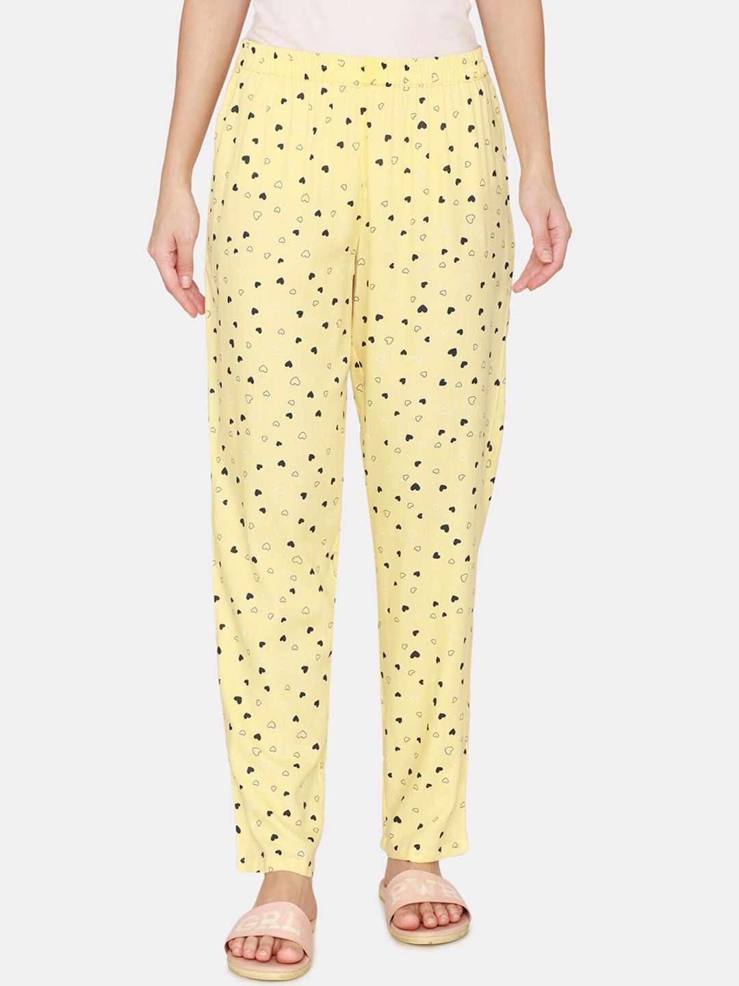 Coucou by Zivame Women Yellow Printed Cotton Lounge Pants Price in India