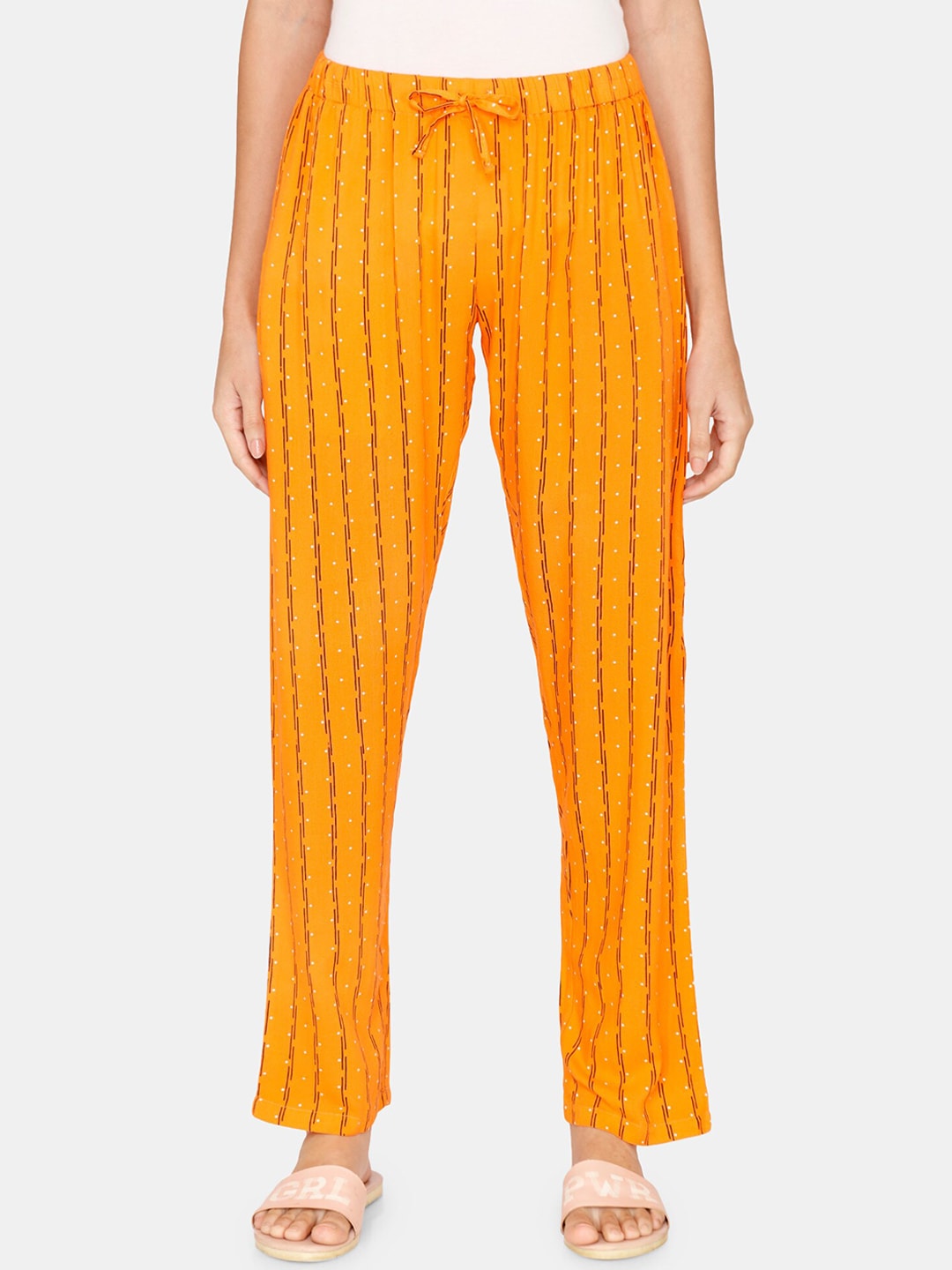 Coucou by Zivame Women Orange Striped Pyjama Price in India