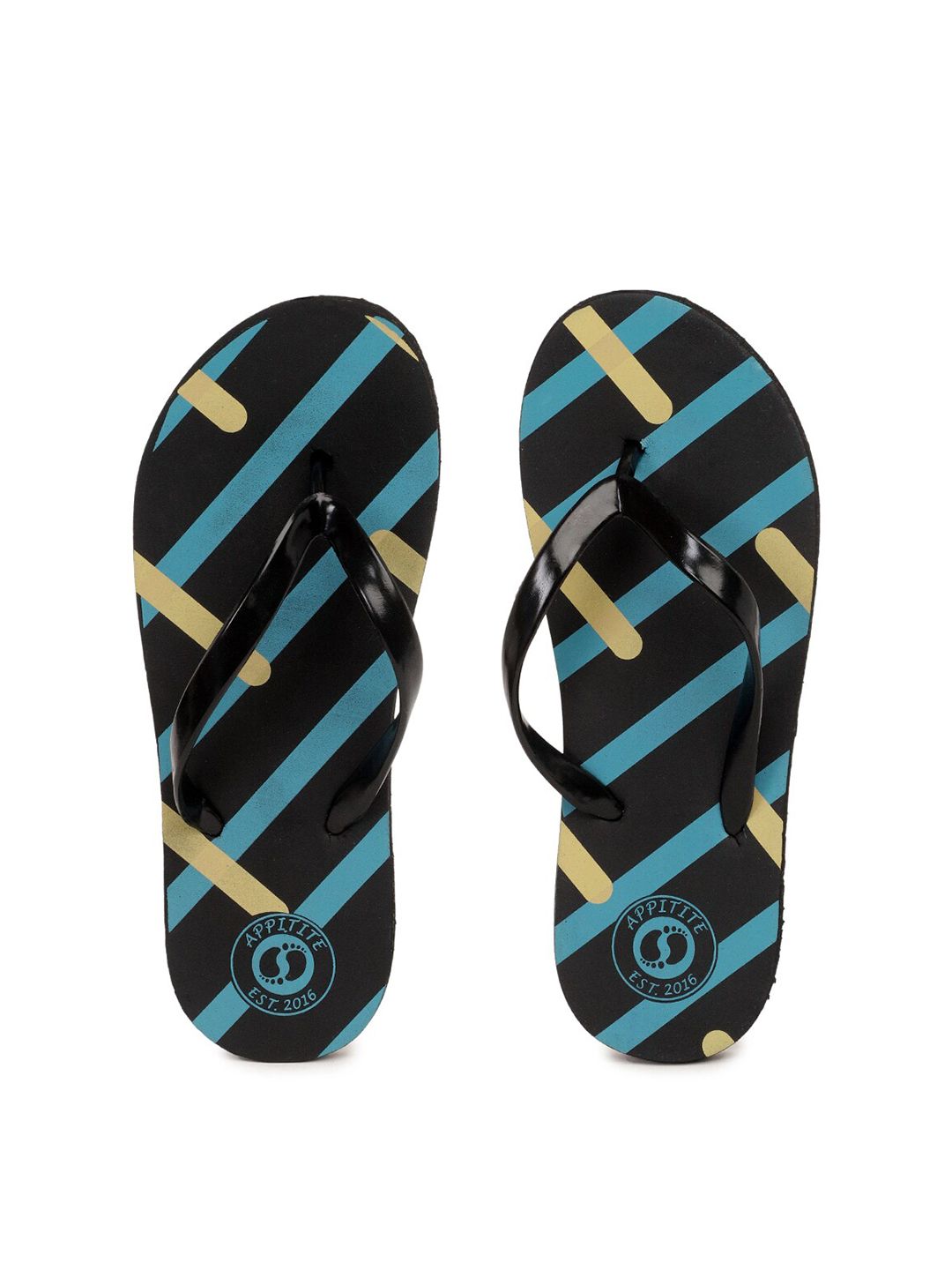 APPITITE Women Black & Blue Printed Rubber Slip-On Price in India