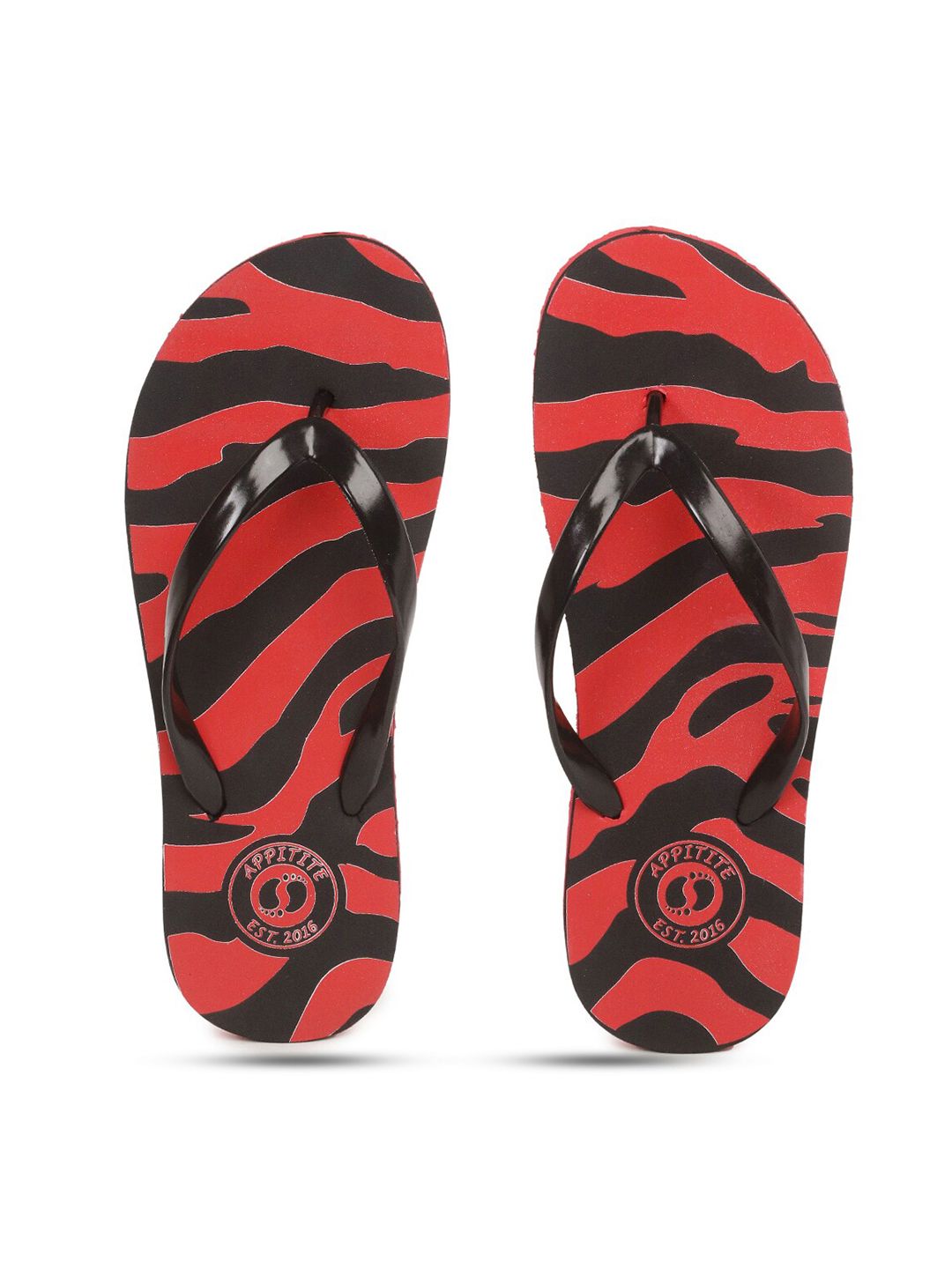 APPITITE Women Black & Red Printed Rubber Thong Flip-Flops Price in India