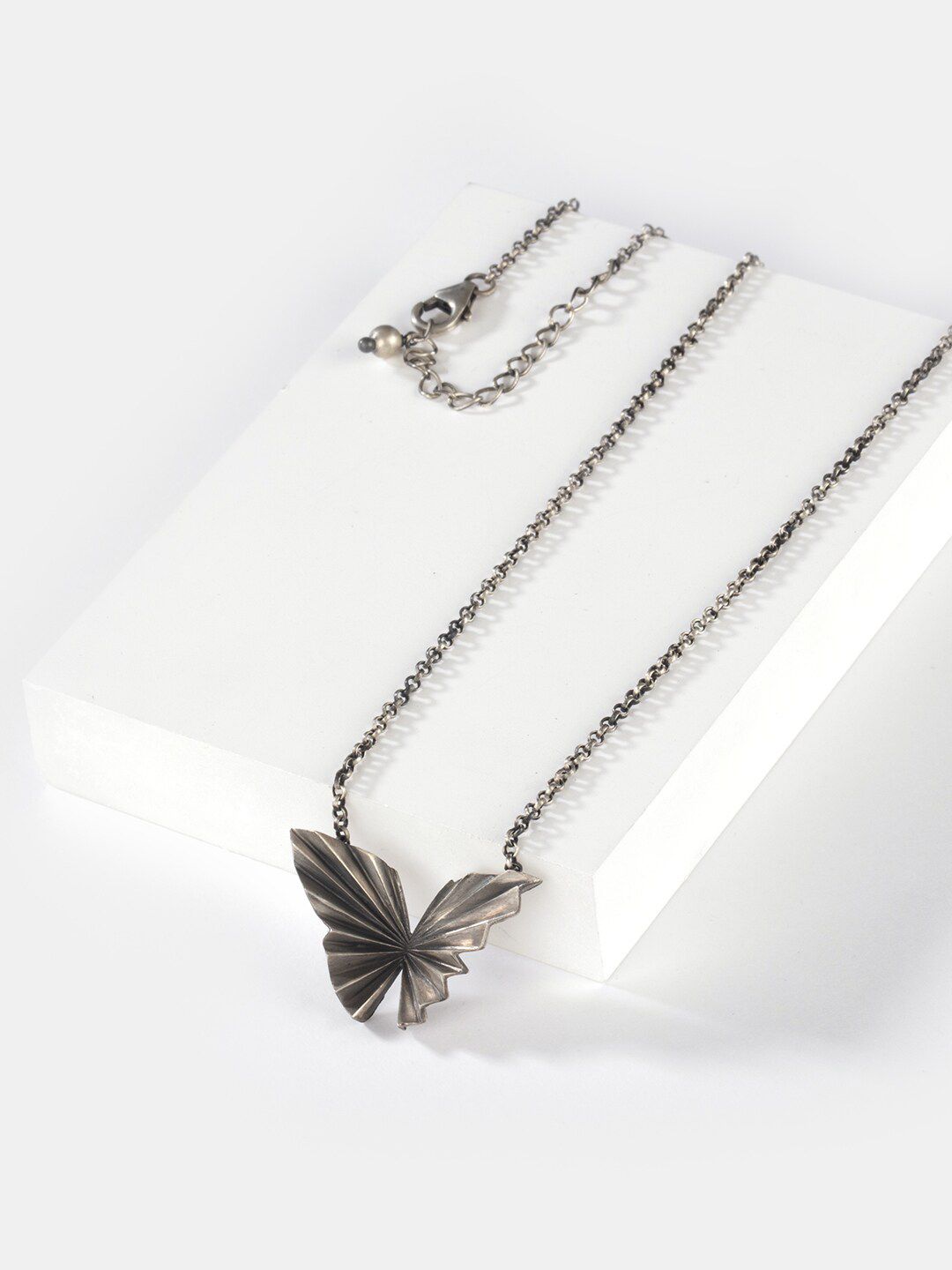 SHAYA Silver-Toned 925 Sterling Silver Butterfly Necklace Price in India