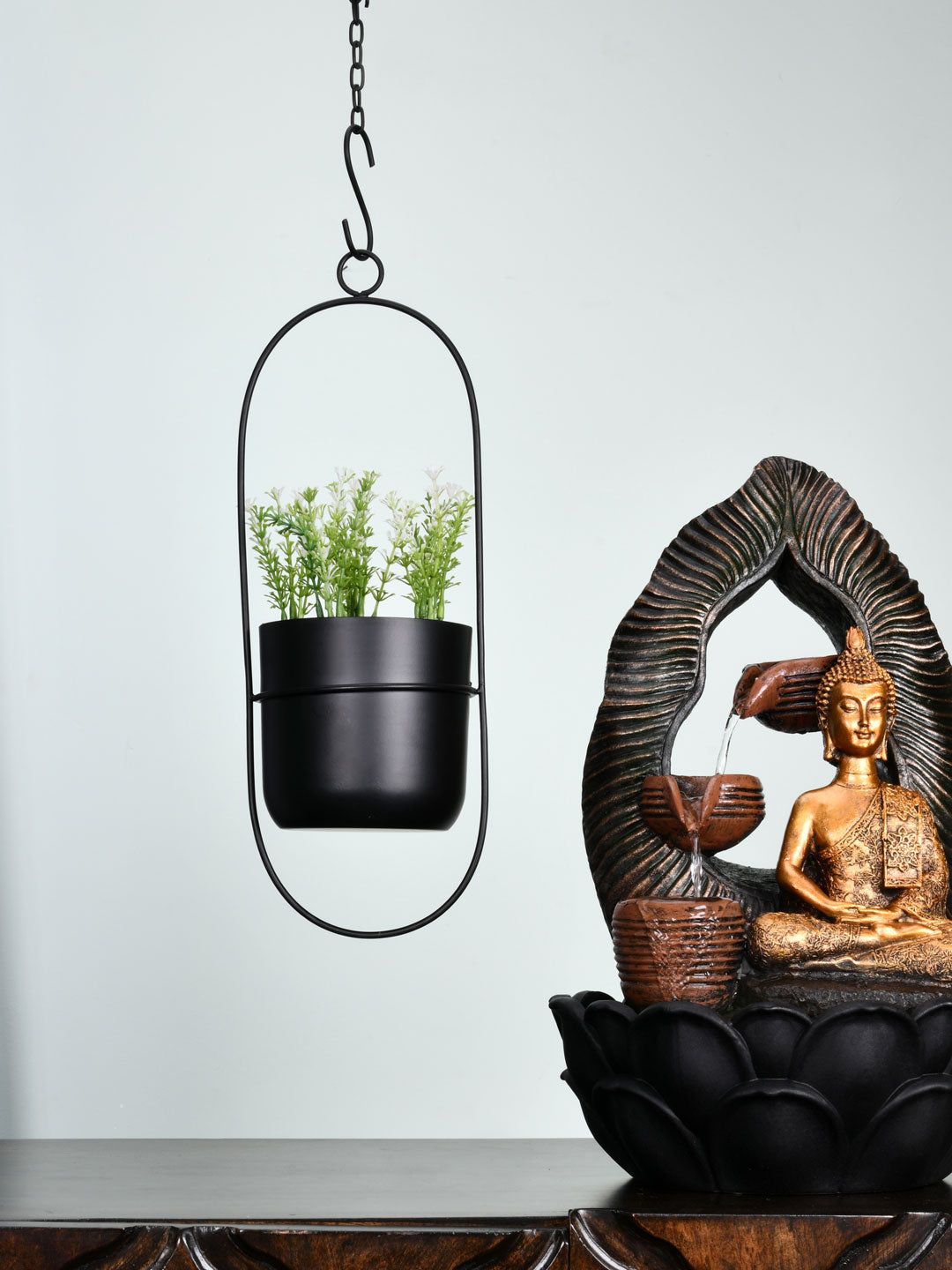 Athome by Nilkamal Green & Black Hanging Grass Potted Plant Price in India