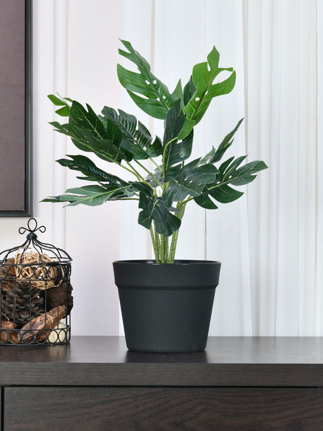 Athome by Nilkamal Green & Black Artificial Monstera Plant With Black Pot Price in India
