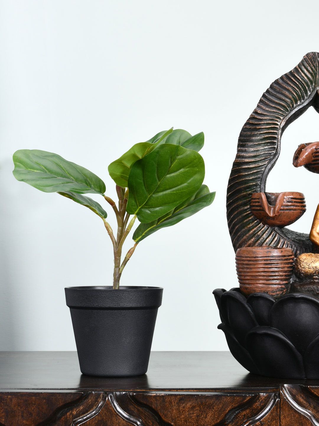 Athome by Nilkamal Green Artificial Fiddle Leaf Plant With Pot Price in India