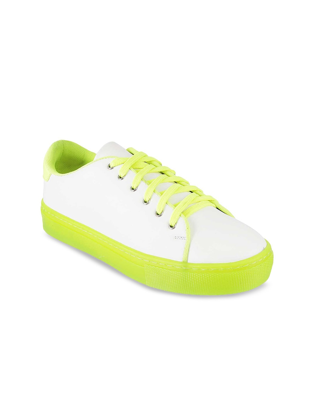 Metro Women White & Fluorescent Green Sneakers Price in India