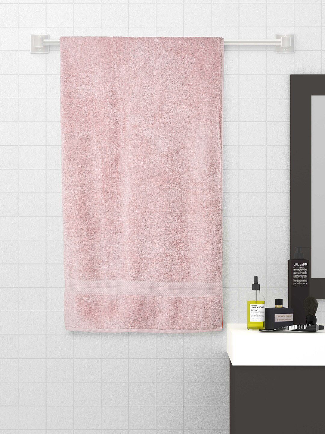 SPACES Pink Solid Pure Cotton 480 GSM Bath Towel Price in India
