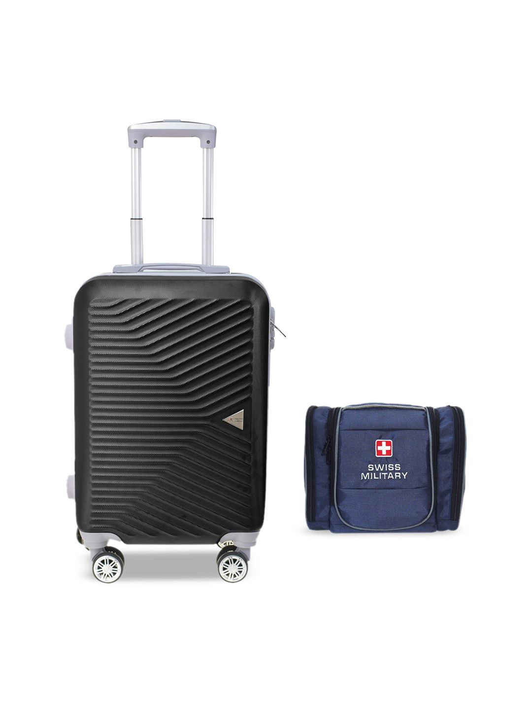 SWISS MILITARY Black & Blue Polycarbonate Trolley Suitcase Price in India