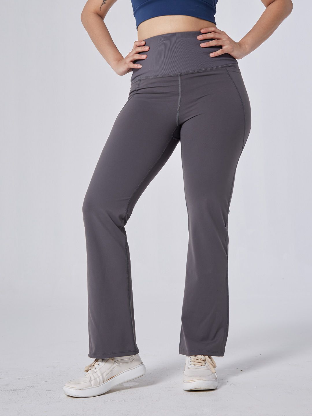 BlissClub Women Grey High Waist The Ultimate Flare Pants Price in India