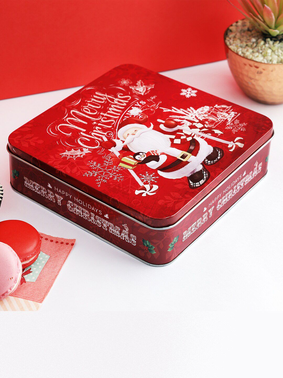 A Vintage Affair- Home Decor Red & White Merry Christmas Food Container Price in India