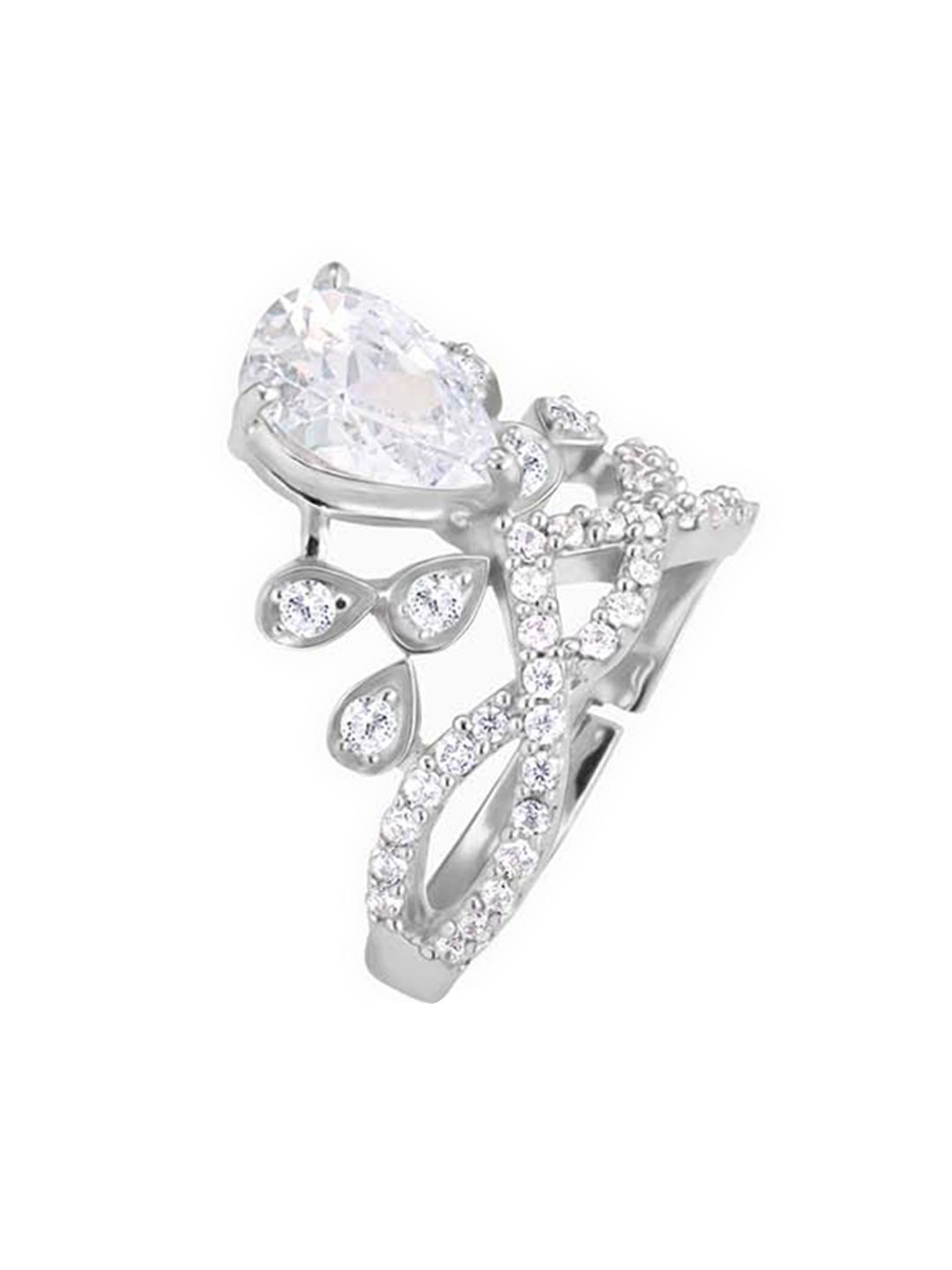 GIVA925 Sterling Silver Rhodium-Plated White CZ-Studded Adjustable Finger Ring Price in India