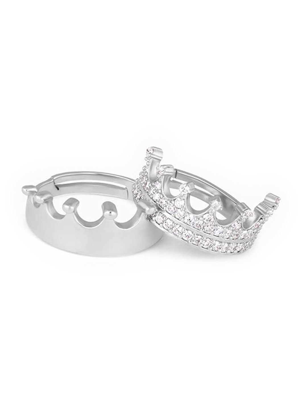 GIVA Set Of 2 Rhodium-Plated & White Cubic Zirconia-Studded Couples Adjustable Finger Rings Price in India