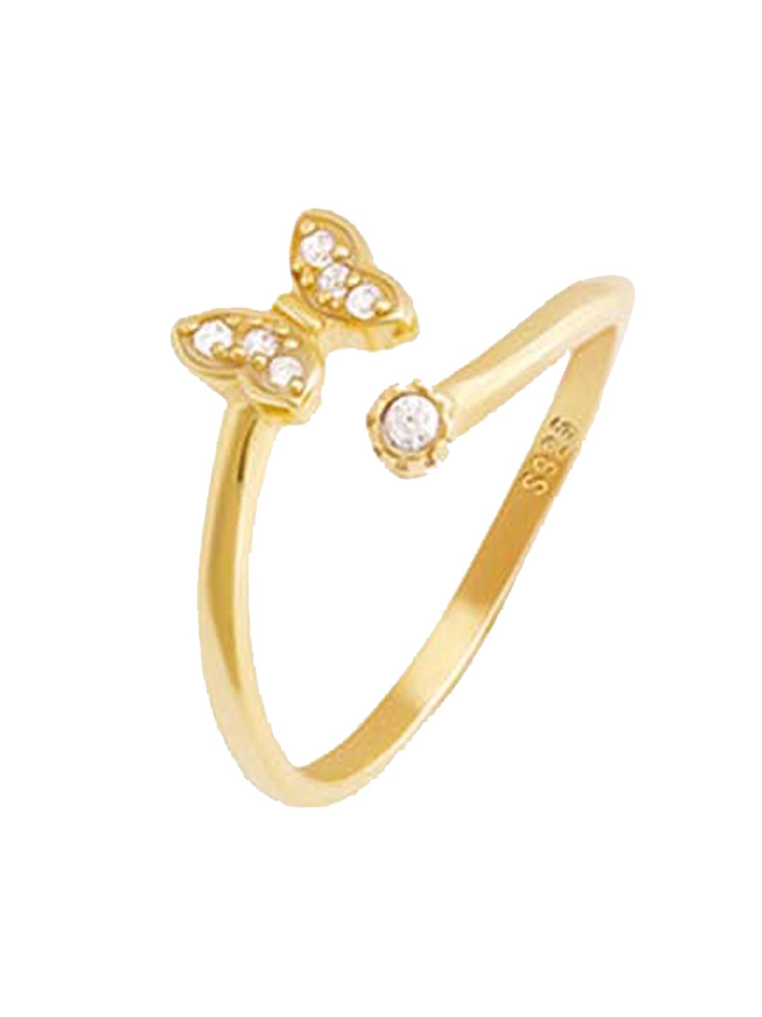 GIVA 925 Sterling Silver Gold-Plated CZ-Studded Butterfly Bow Finger Ring Price in India