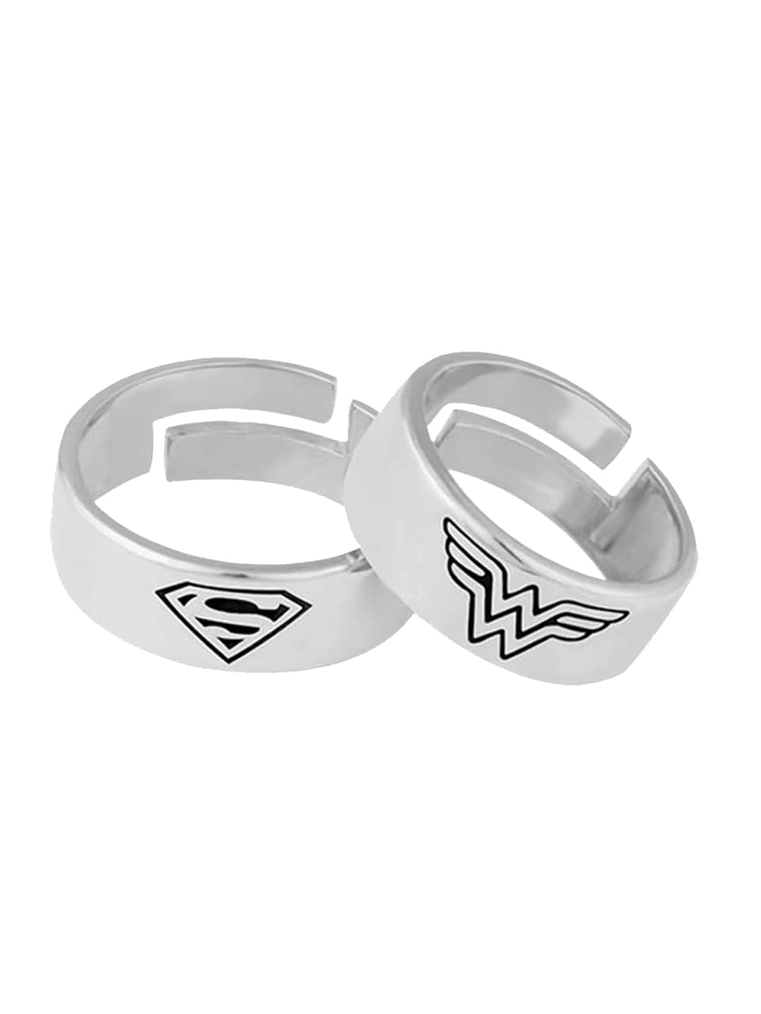 GIVA Set Of 2 Rhodium-Plated DC Inspired Couples Adjustable Finger Rings Price in India