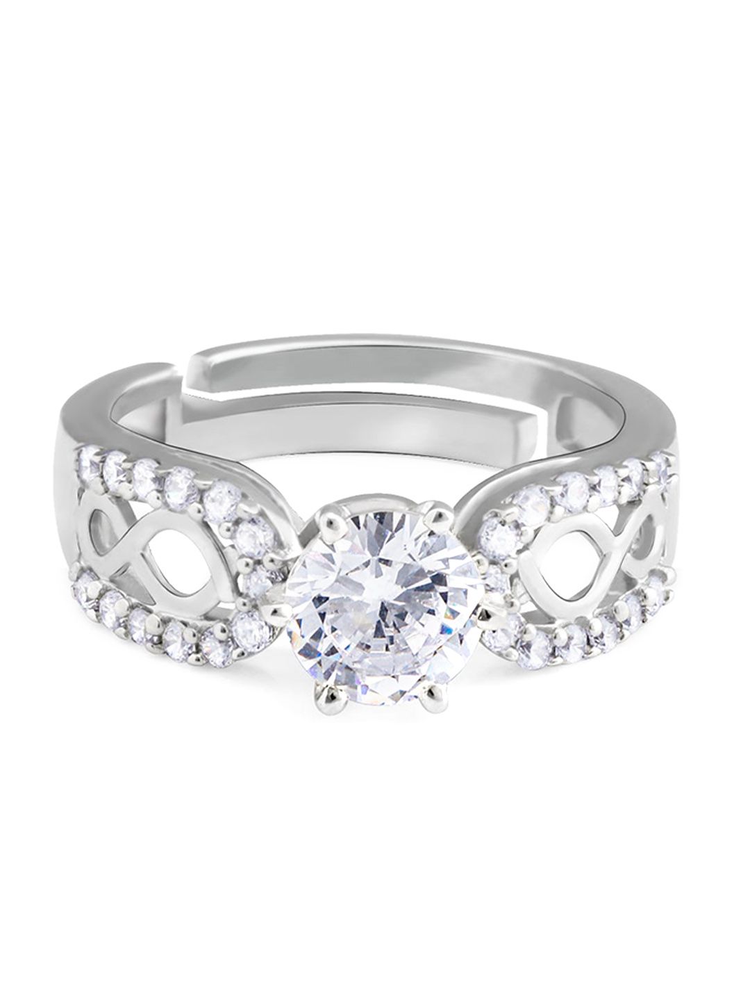GIVA Rhodium-Plated & White CZ-Studded Dazzling Clasp Finger Ring Price in India
