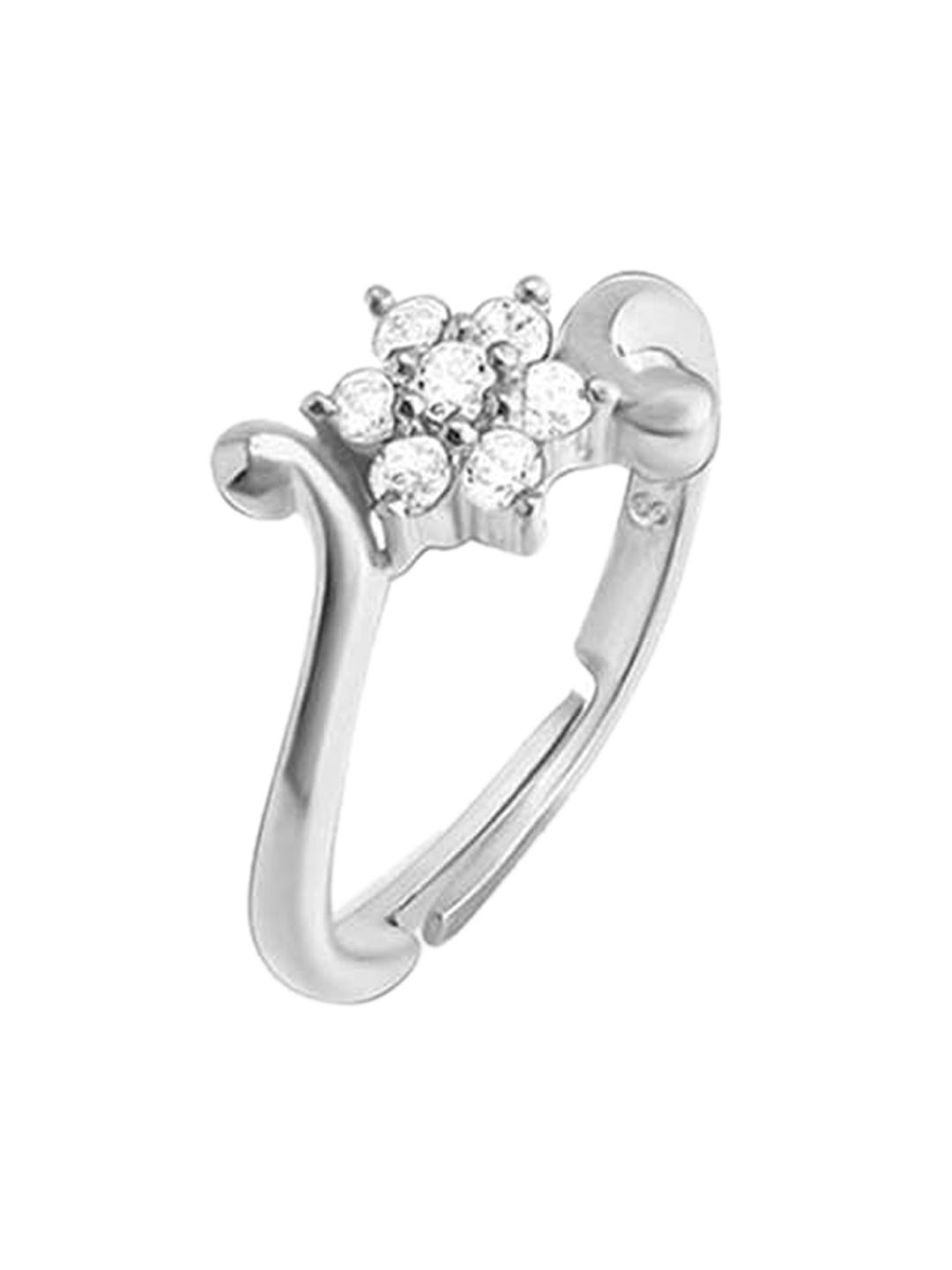 GIVA 925 Sterling Silver Rhodium-Plated White CZ-Studded Snowflake Charm Adjustable Finger Rings Price in India