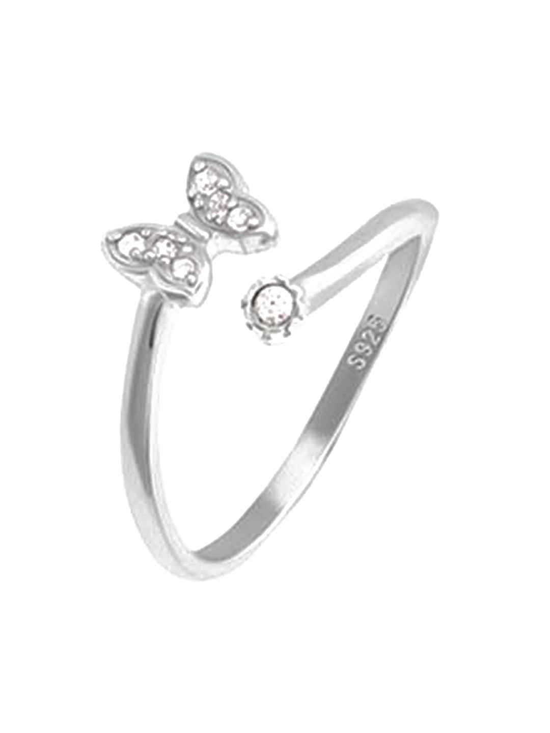 GIVA Rhodium-Plated & White CZ-Studded Dazzling Butterfly Bow Ring Price in India