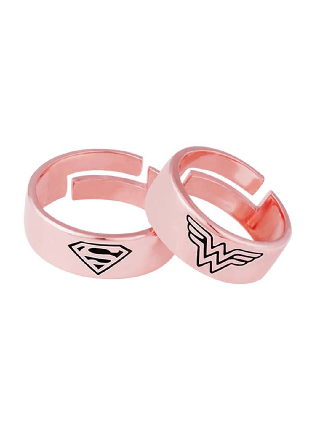 GIVA 925 Sterling Silver Rose Gold-Plated & DC Inspired Couple Finger Rings Price in India