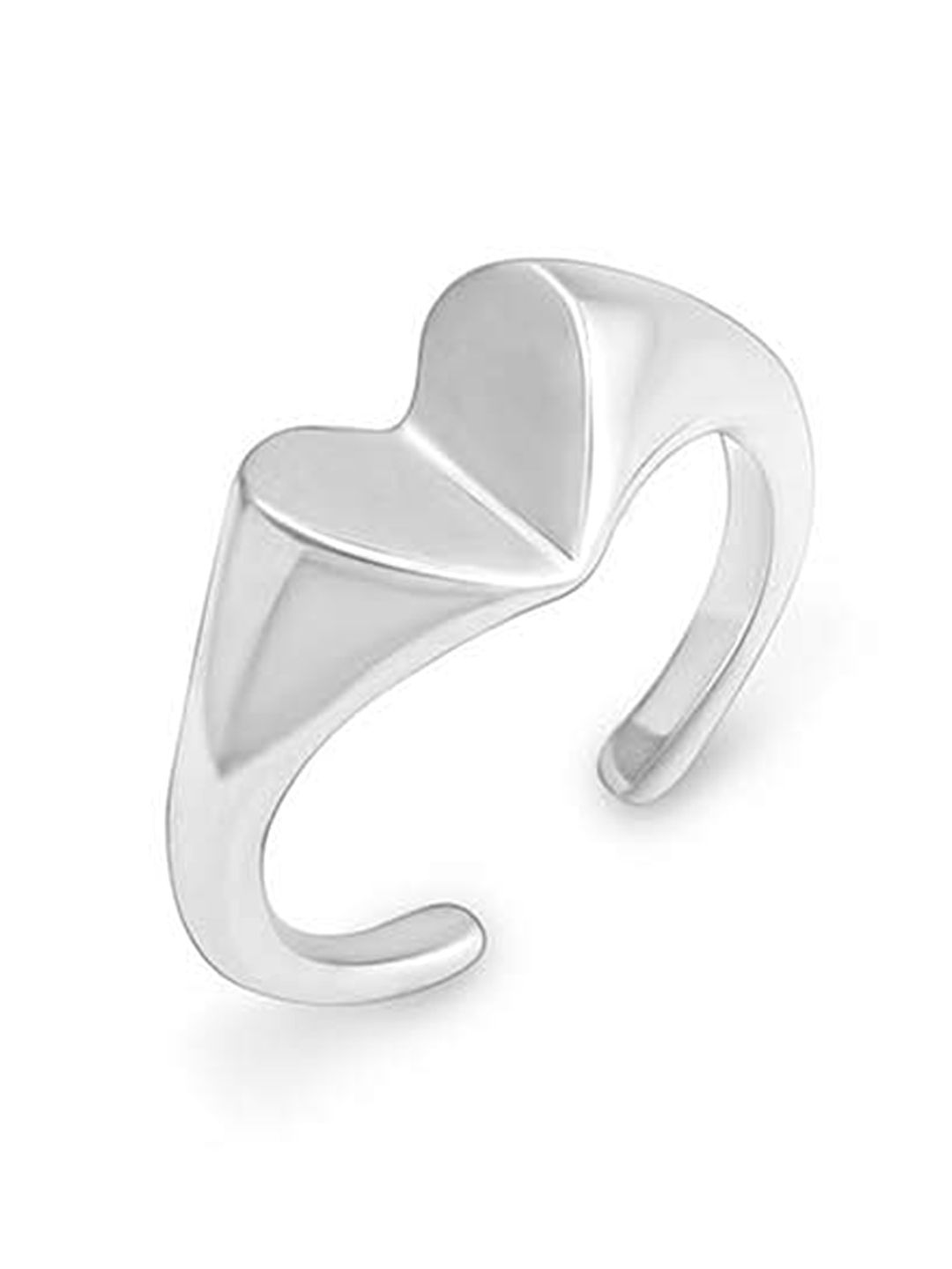 GIVA 925 Sterling Silver Rhodium-Plated Silver-Toned Heart Fold Charm Adjustable Finger Rings Price in India