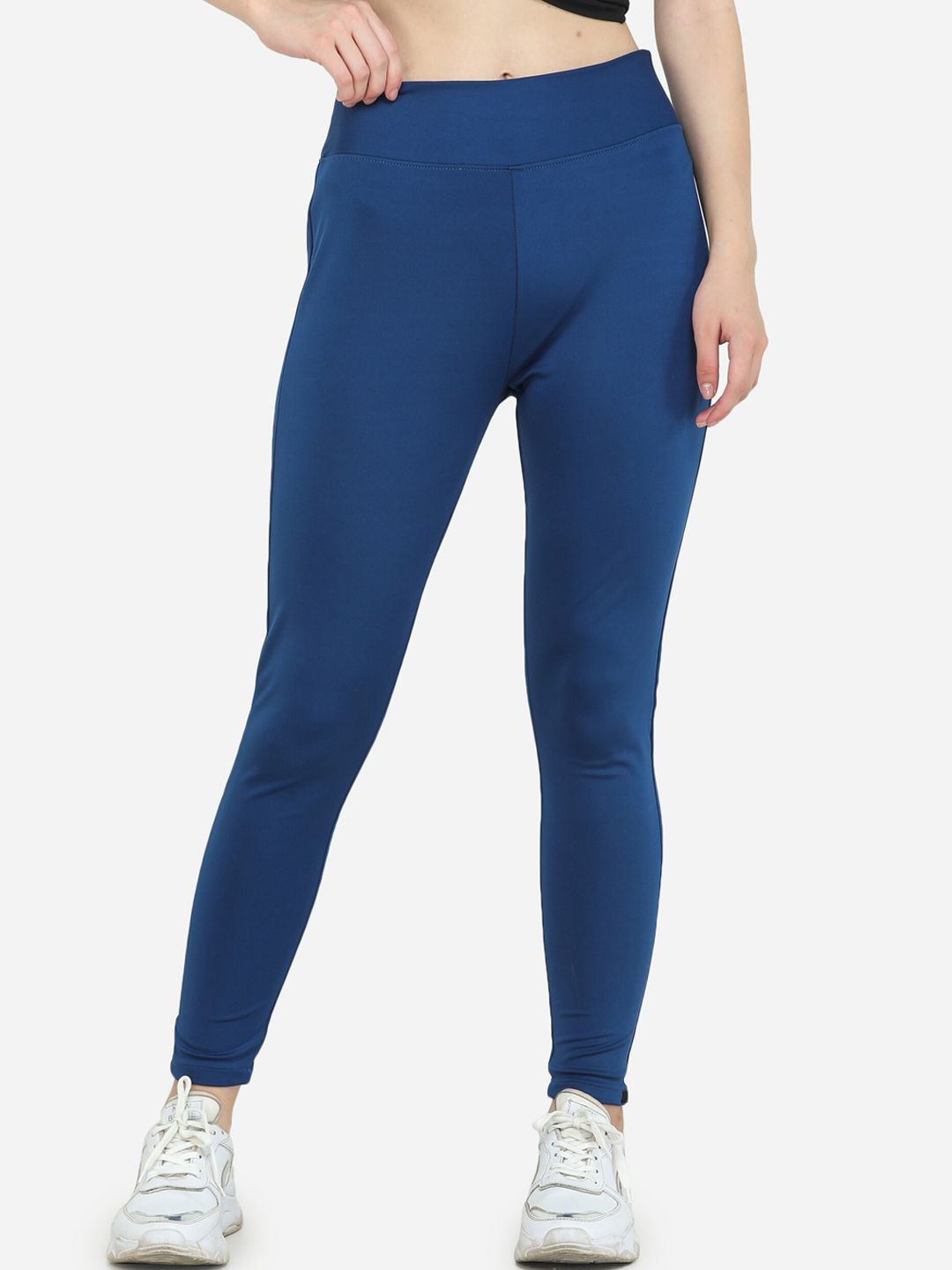 DECHEN Women Blue Solid Activewear Sports Tights Price in India