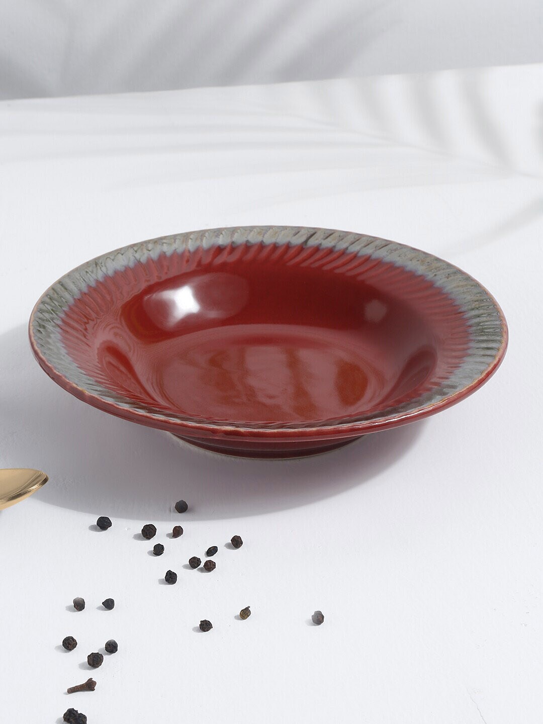EK BY EKTA KAPOOR Maroon Textured Glazed Ceramic Food Platter Price in India