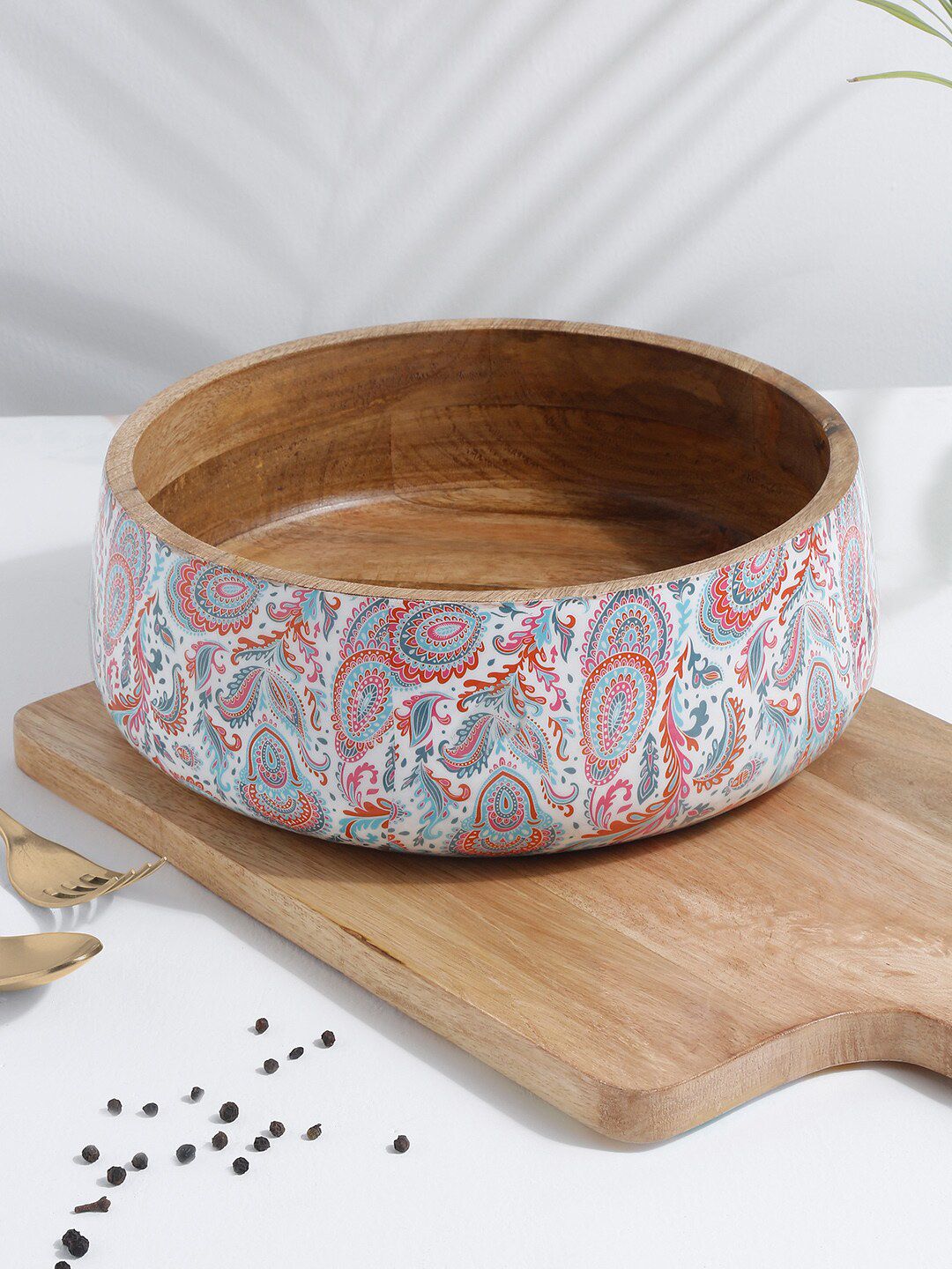 EK BY EKTA KAPOOR Unisex White & Pink Enamel Printed Wooden Serving Bowl Price in India